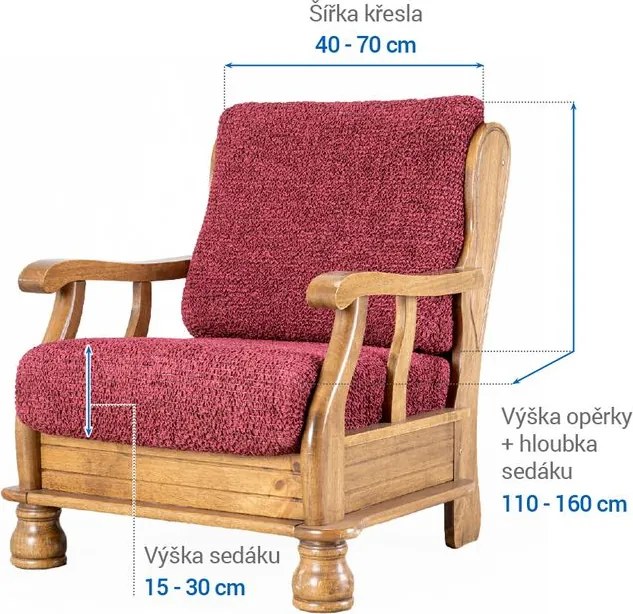 Bielastické poťahy VITTORIA bordó kreslo s drevenými rúčkami (š. 40 - 70 cm)