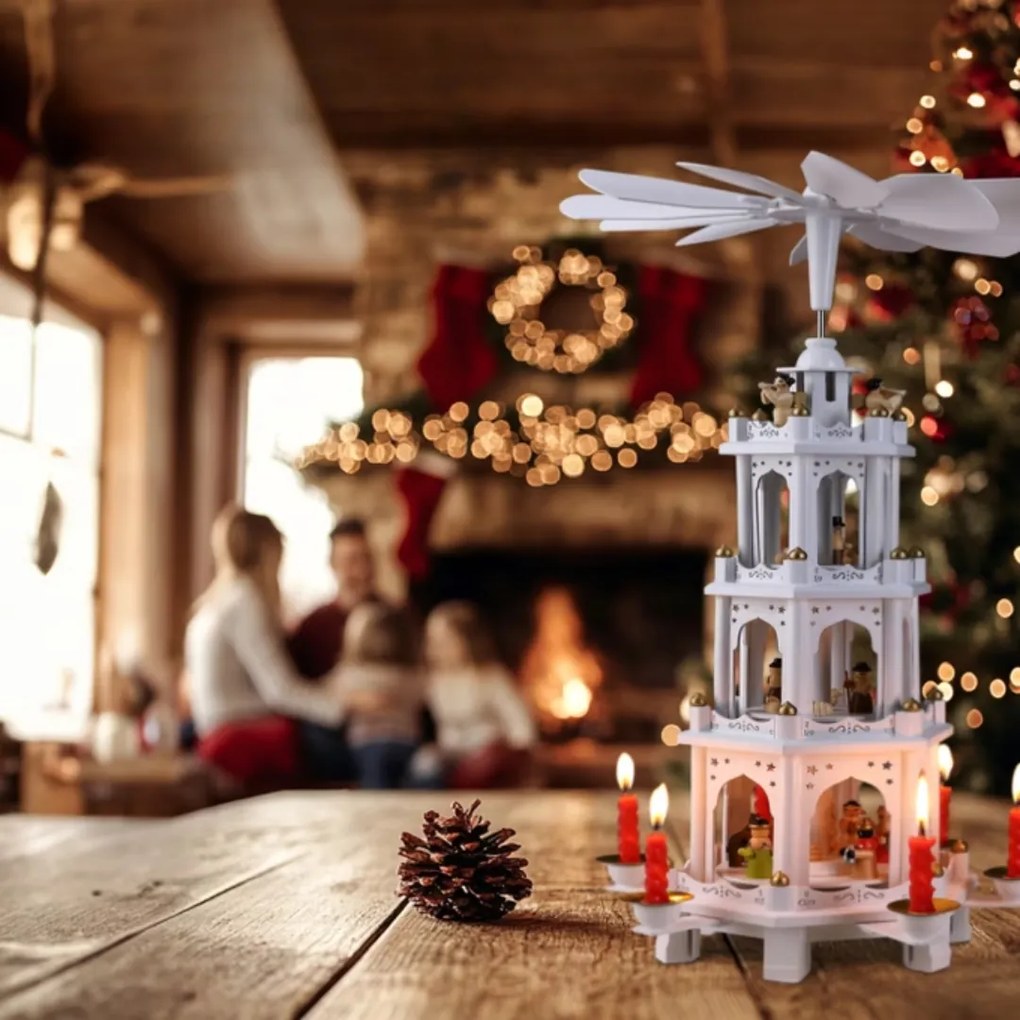 Spielwerk Vianočná pyramída MERRY, 60x20x20cm, biela