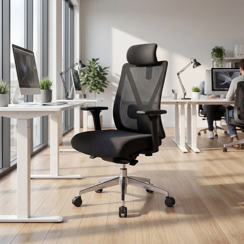 Ergonomická otočná kancelárska stolička so sieťovaným operadlom, čierna: VECTOR
