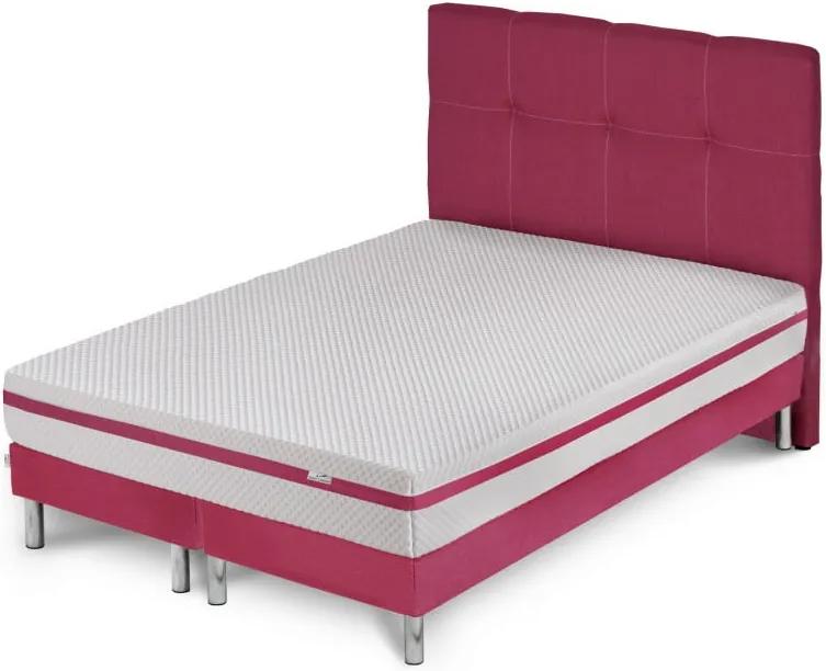 Ružová posteľ s matracom a dvojitým boxspringom Stella Cadente Pluton, 180 × 200 cm