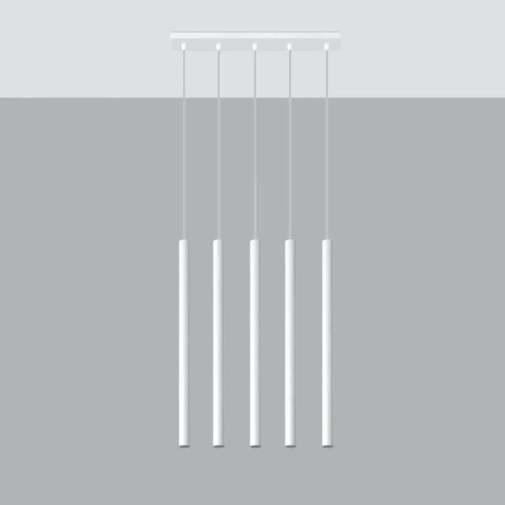 Závesné svietidlo Pastelo, 5x biele kovové tienidlo