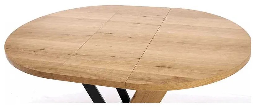 Jedálenský stôl Medina - okrúhly, 120-160 x 120 cm, dub / čierna
