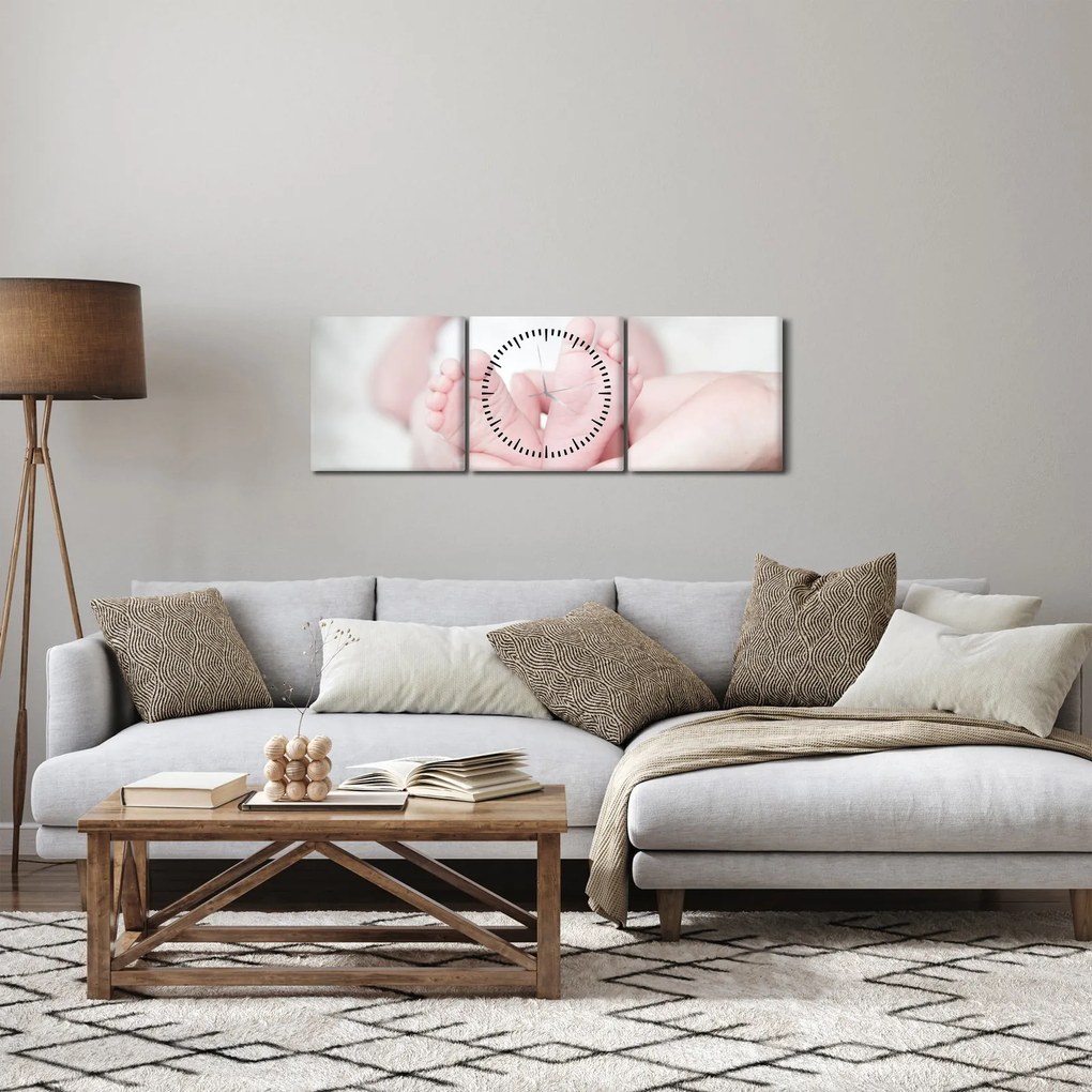 Obraz detských nožičiek (s hodinami) (90x30 cm)