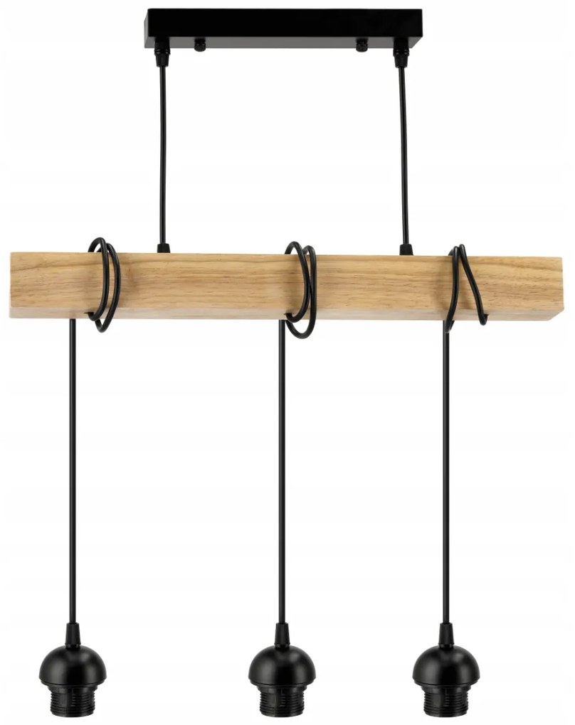 BERGE Závesné stropné svietidlo LED drevený trám 3xE27 loft sklenená guľa