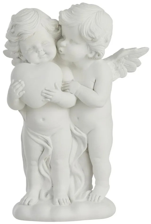 Sada 2ks bielych anjelov na guľu s ružami a so srdcom - 12,5*10*21cm