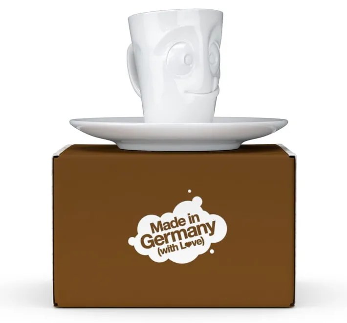 Biela maškrtná porcelánová šálka na espresso s tanierikom 58products, objem 80 ml