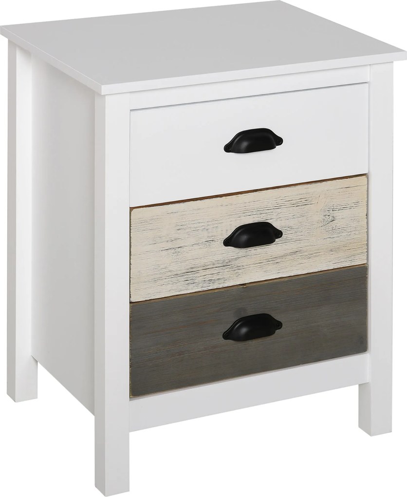 HOMCOM Moderný nočný stolík s 3 zásuvkami pre spálňu a obývačku 50x38x65 cm Biela | Aosom