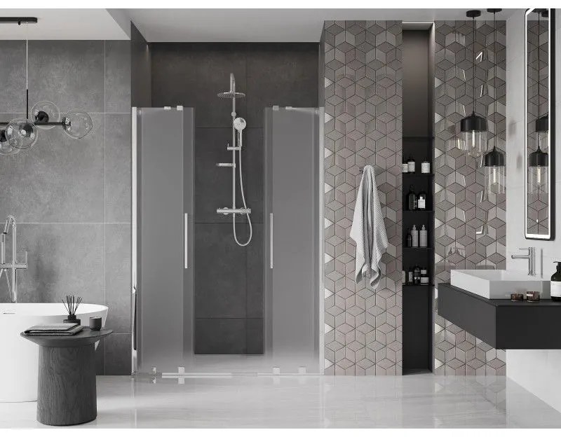 Mexen Velar Duo, posuvné sprchové dvere do otvoru 150 cm, 8mm sklo námraza, chrómová, 871-150-000-32-01