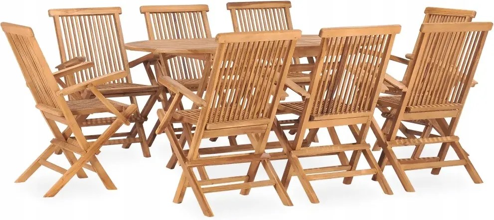 vidaXL 9-dielna skladacia vonkajšia jedálenská súprava, tíkový masív