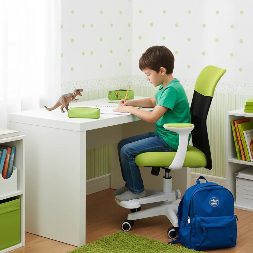 Detská stolička Neoseat MONKEY WHITE s podnožou — látka, biela / zelená