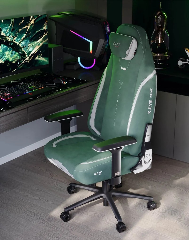 Herná stolička s magnetickou opierkou hlavy zelená Diablo X-Eye Prime Forest Green