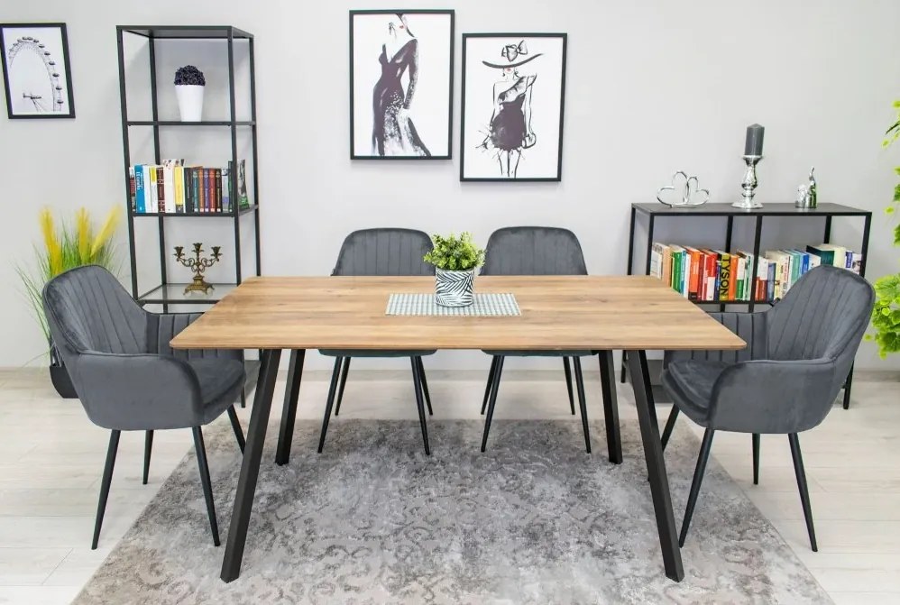 Stolička LUGO - tmavosivý zamat / čierne nohy