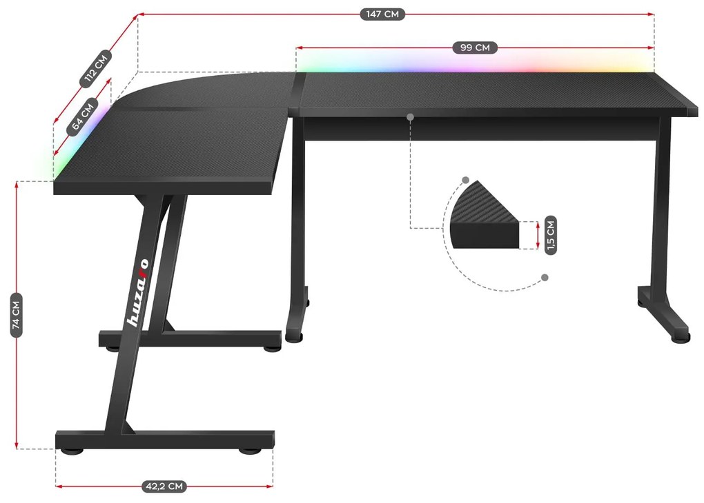 Rohový PC stolík Hyperion 6.0 (čierna + viacfarebná) (s LED osvetlením). Akcia -20%. Vlastná spoľahlivá doprava až k Vám domov. 1087515