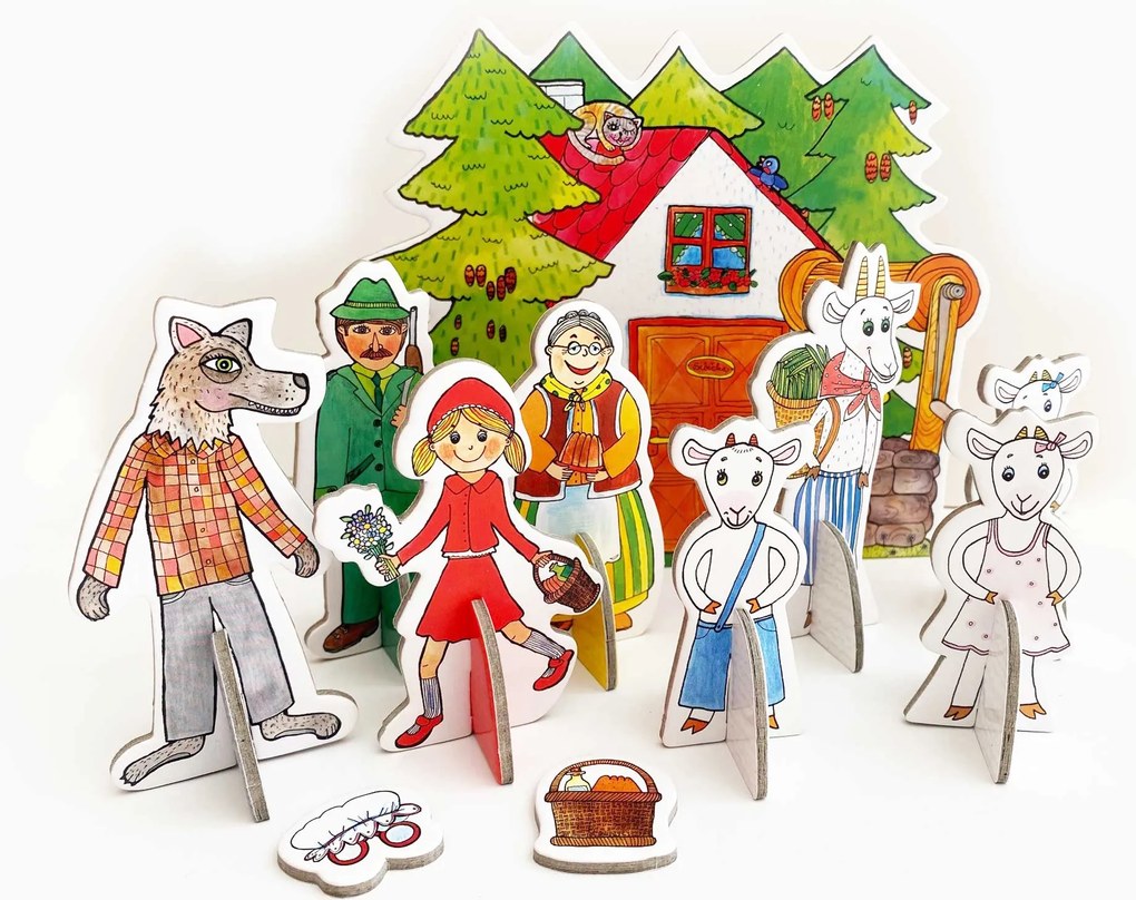 MARIONETINO – Maličká Čiapočka s kozliatkami – bábky 9 ks (výpredaj)