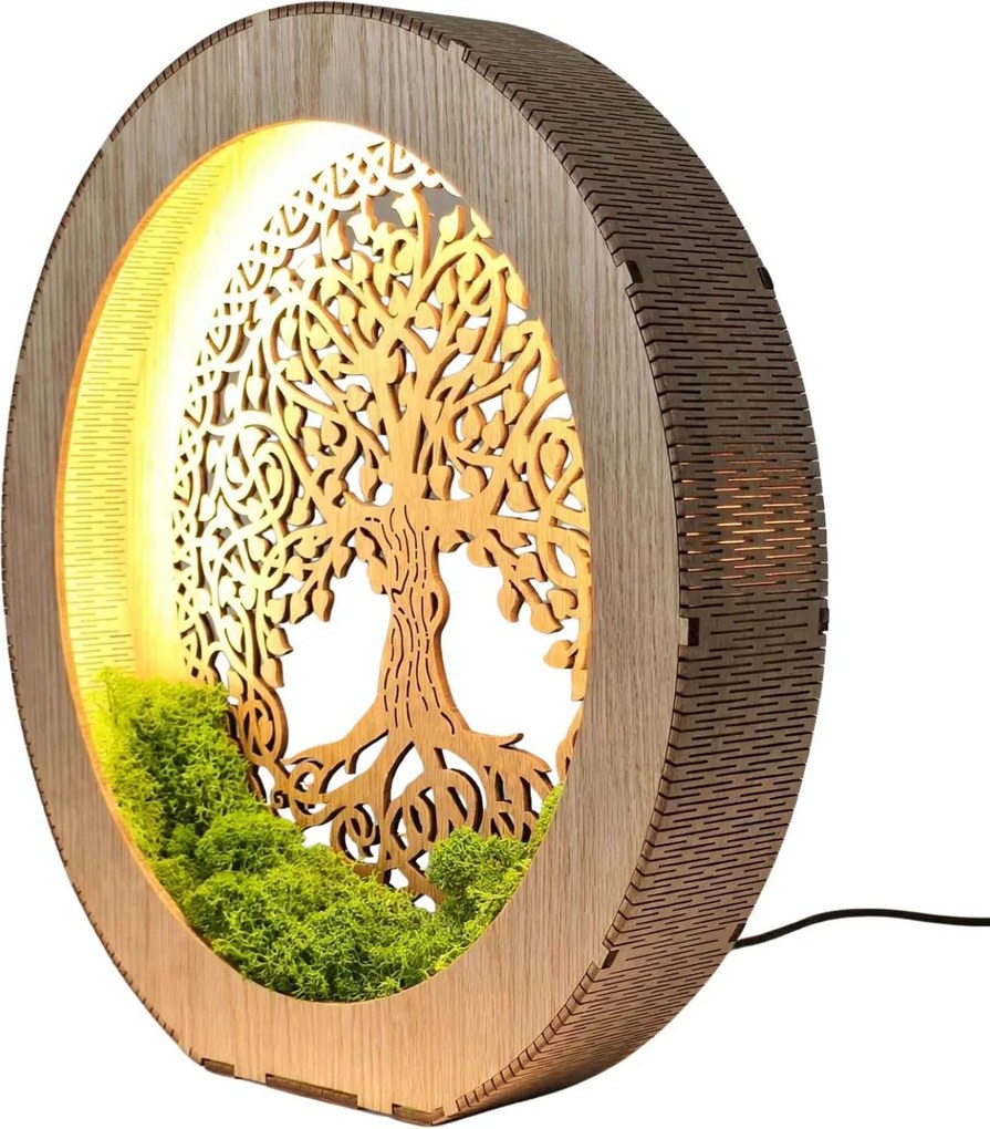 Stolová lampa Strom života s machom | ZIVENA: HDF - Orech 20 cm 4785-115180 LED0610-20-WALNUT