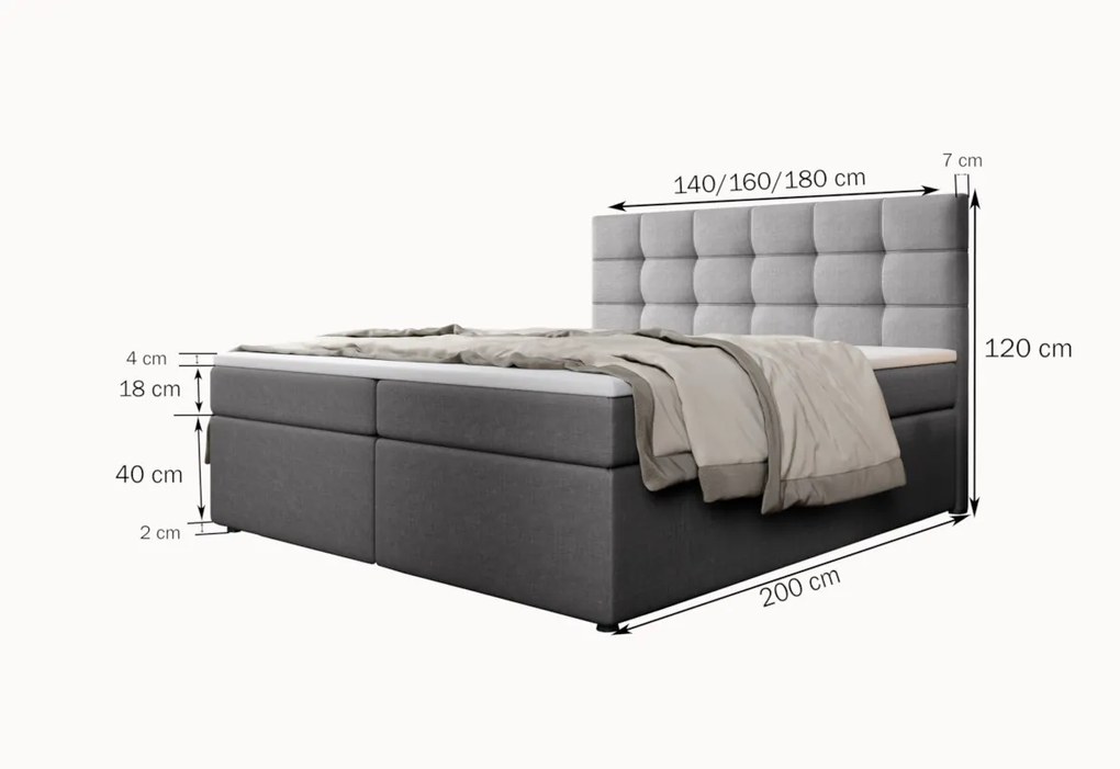 Čalúnená posteľ boxspring PALMA + topper, 140x200, inari 91