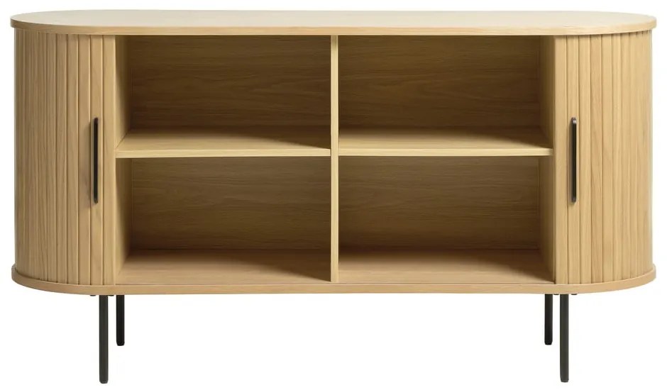 Nízka komoda v dekore duba s posuvnými dverami v prírodnej farbe 140x76 cm Nola – Unique Furniture