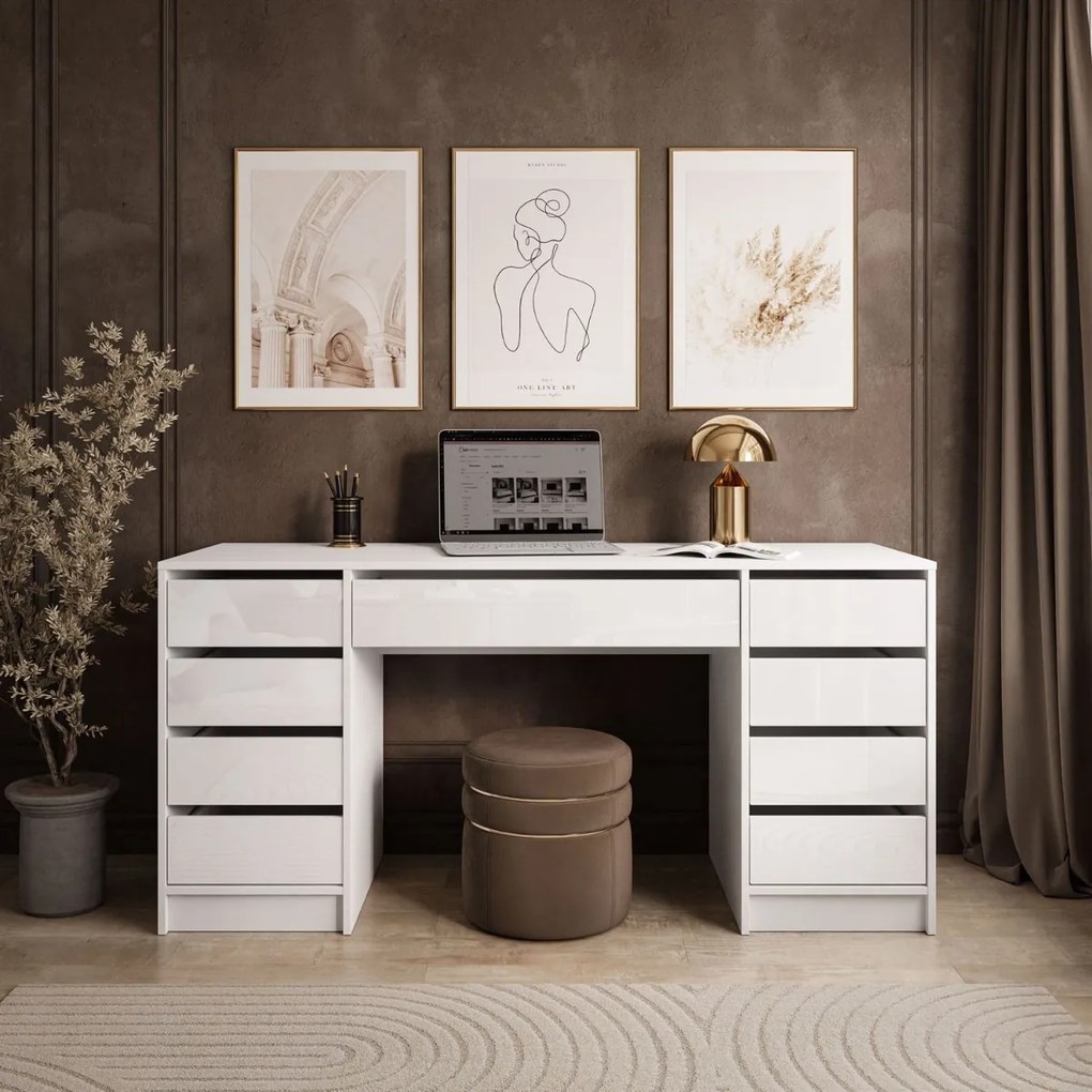 PISACÍ STÔL JULIETTA BIELY LESKLÝ