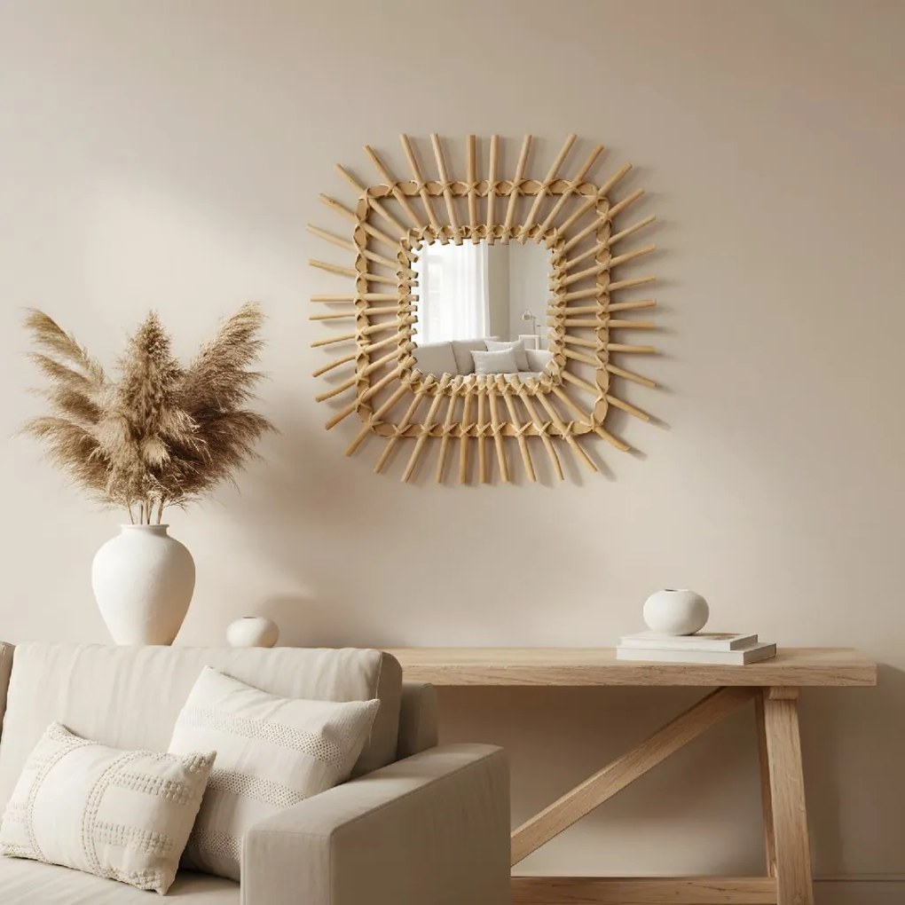 Tutumi Tutumi, nástenné zrkadlo Boho 45x45 cm QDJ071, svetlá hnedá, HOM-02818