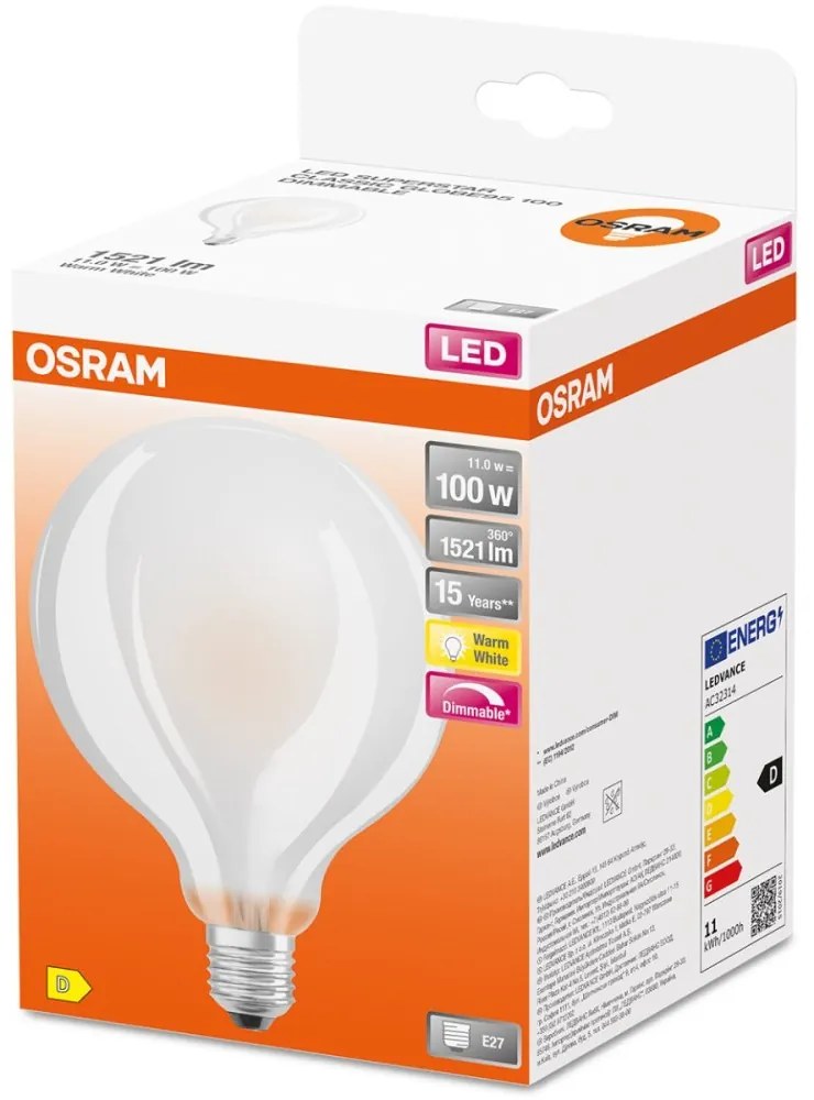 LED žiarovka E27 G95 11W = 100W 1521lm 2700K Warm 300° Filament Dimmable OSRAM SUPER STAR