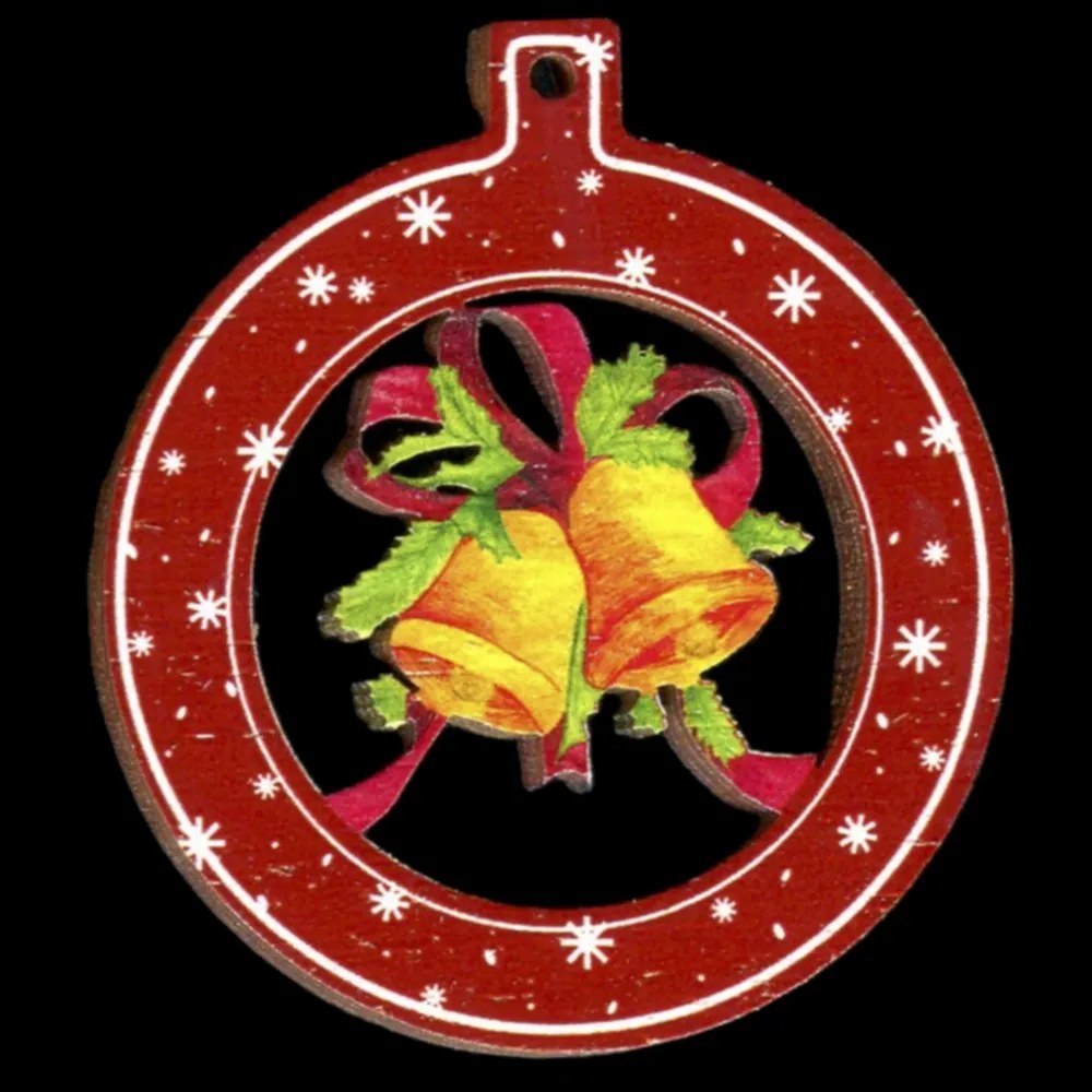 AMADEA Drevená ozdoba farebná guľa so zvončekmi 6 cm