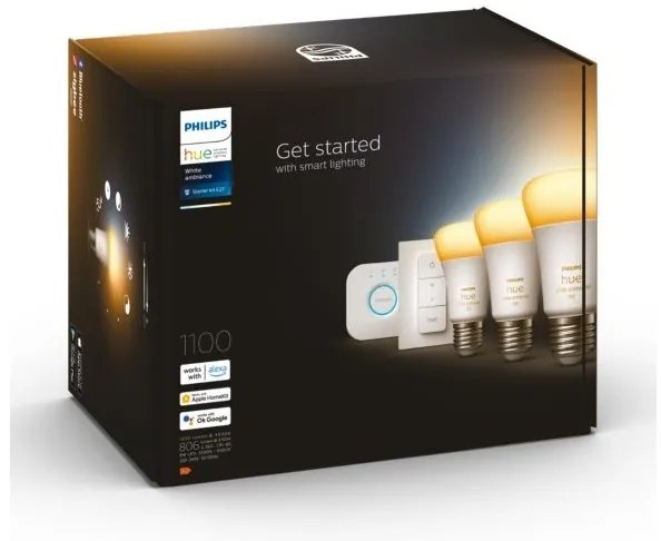 Základná sada Philips Hue WA 3xE27/11W 2200-6500K + Hue bridge a stmievač