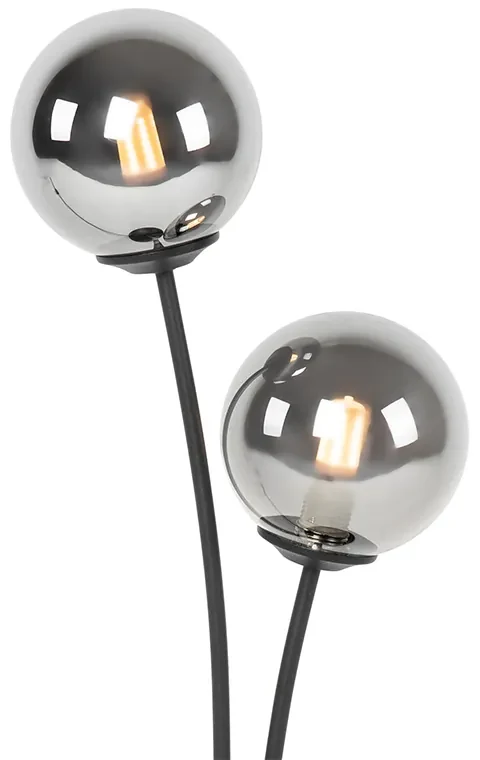 Moderná stolná lampa čierna 2-svetlá s dymovým sklom - Atény