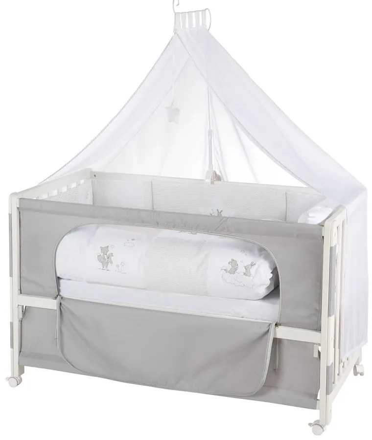 Bielo-sivá postieľka na kolieskach 60x120 cm Fox & Bunny – Roba