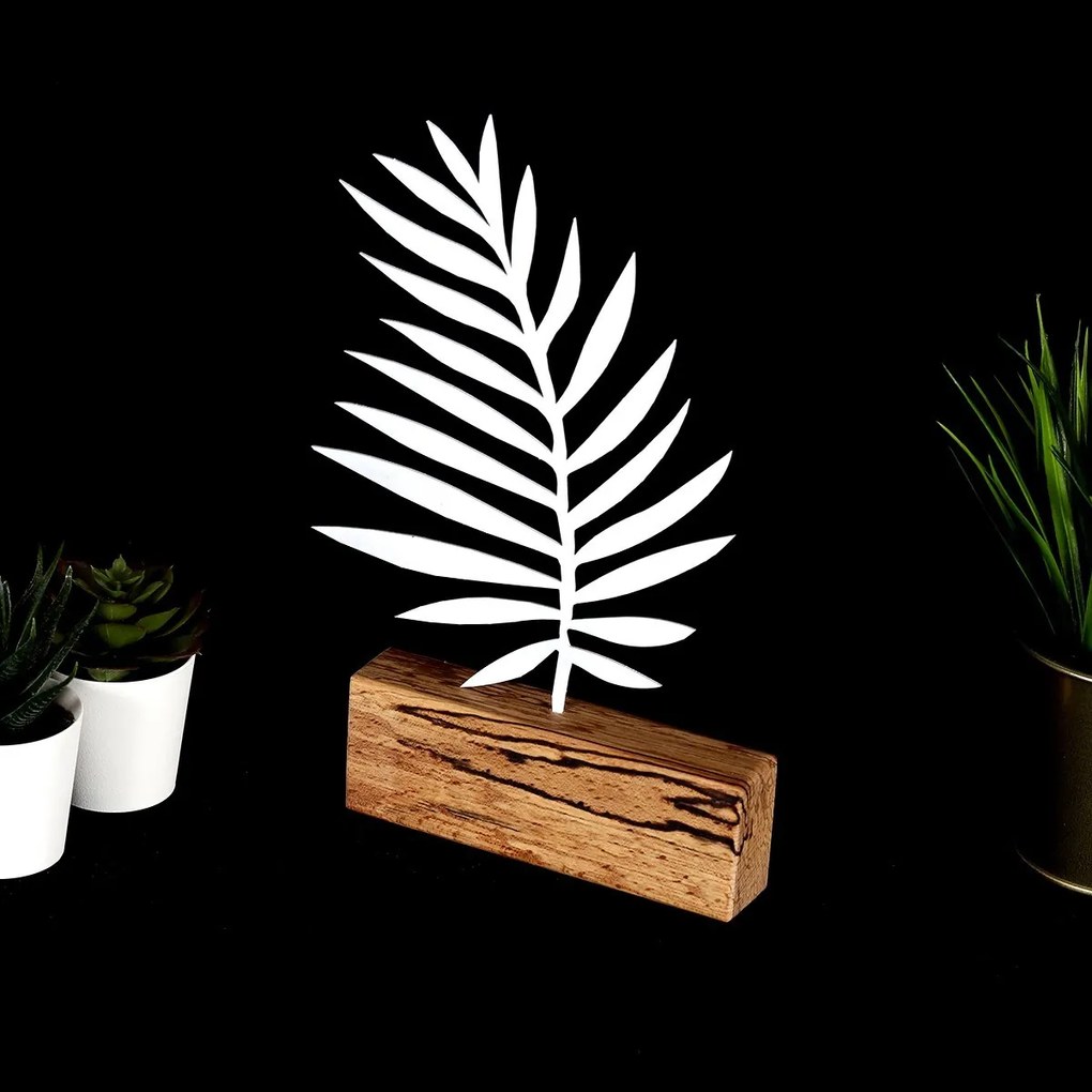 Kovová dekorácia Palm Leaf 27 cm biela