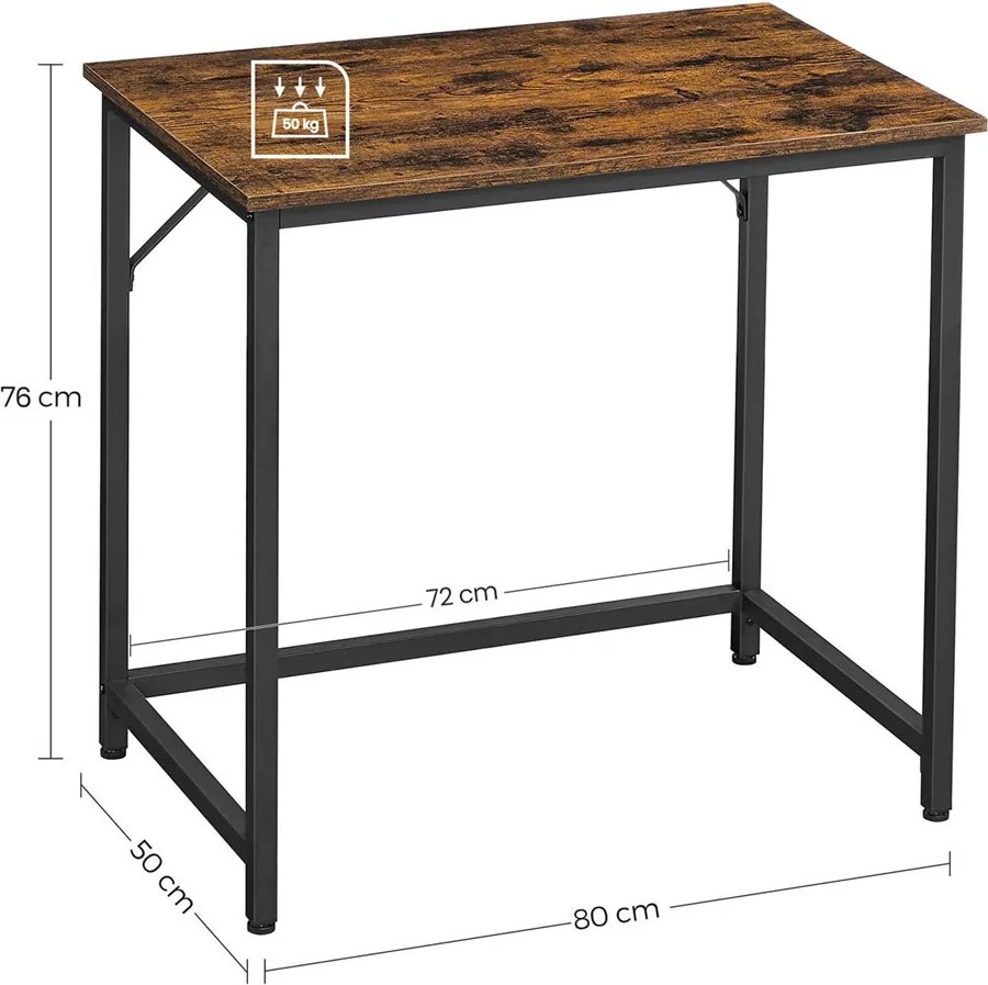 Kancelársky stôl URBAN v industriálnom štýle,80x50x75cm, hnedá/čierna Vasagle
