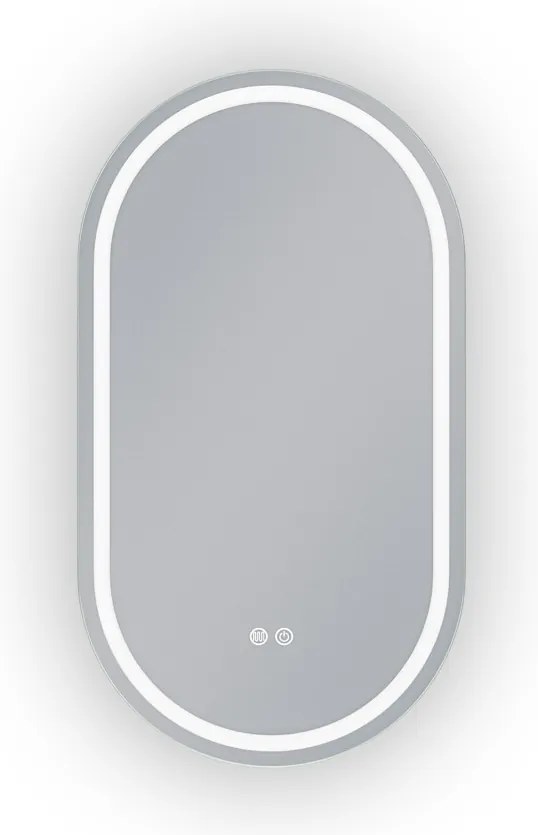 Erga Lyra, oválne LED zrkadlo 50x90cm, 3 farby svetla, predné a zadné osvetlenie, vyhrievacia podložka proti zapareniu, ERG-V01-LYRA-5090-CL