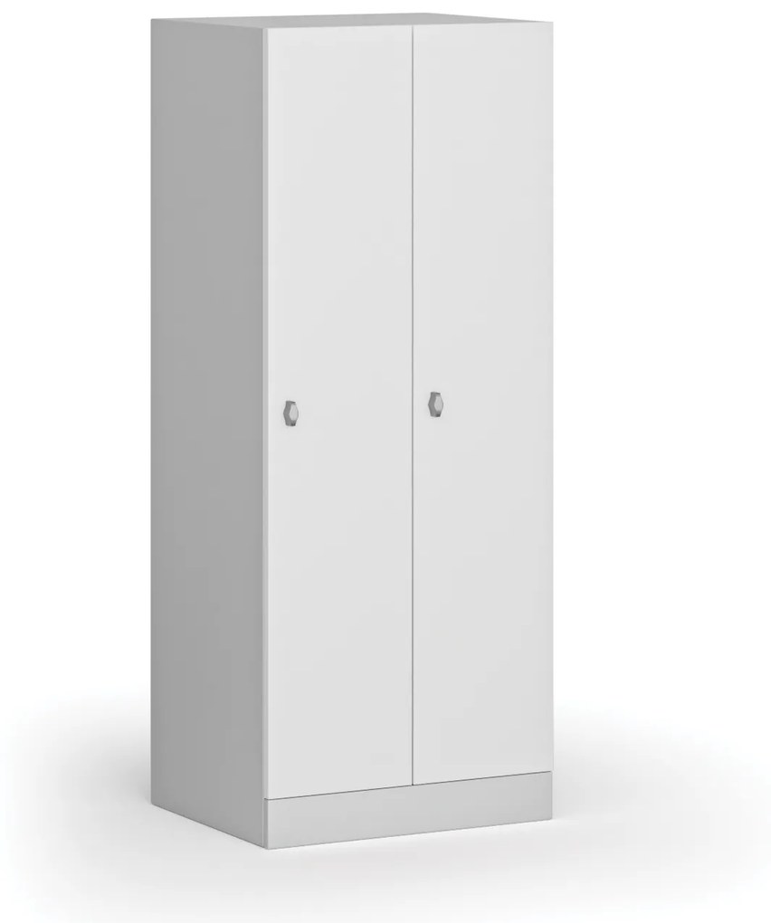 Šatníková skrinka znížená, 2 oddiely, 1500 x 600 x 500 mm, otočný zámok, laminované dvere, biela