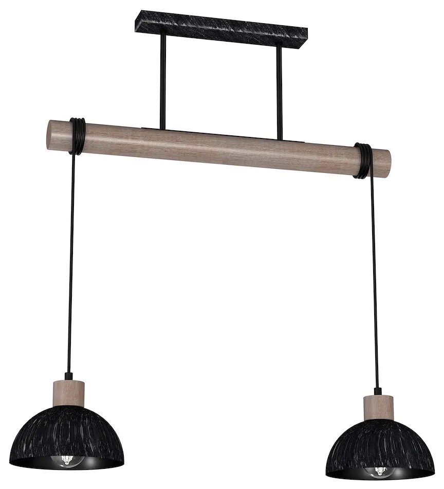 Závesné svietidlo Erik, 2x čierne kovové tienidlo, b/drevo