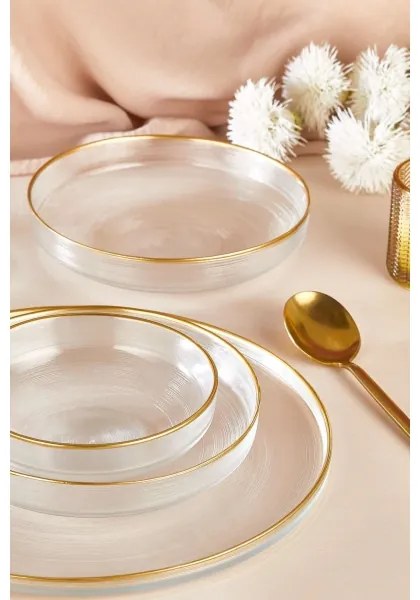 Jedálenská súprava 18 ks číre/zlaté/sklo