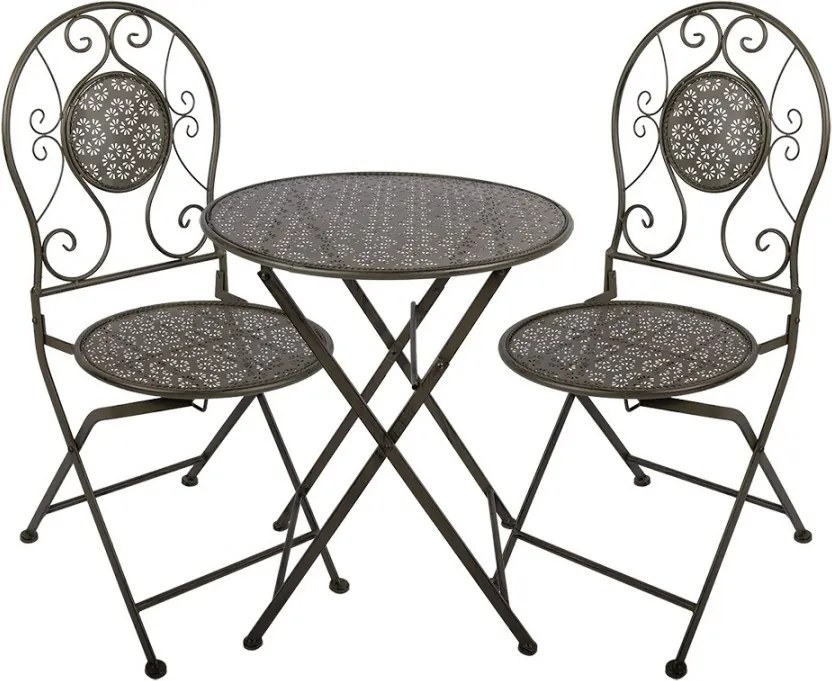 Zelený skladací záhradný Bistro set stôl a 2 stoličky - Ø 60*71 / 50*40*93 cm