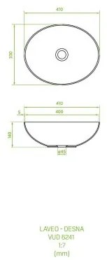 Laveo Desna, umývadlo 41x33 cm, oválne pultové umývadlo na dosku, biela, LAV-VUD_6241