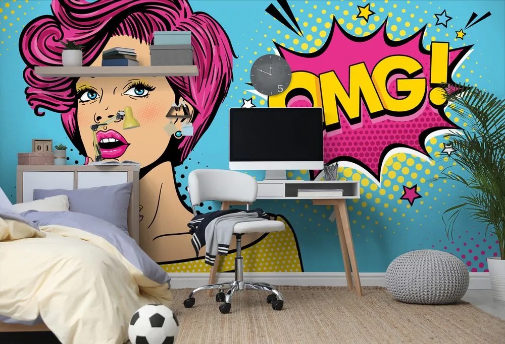 Tapeta dáma v pop art štýle - OMG!