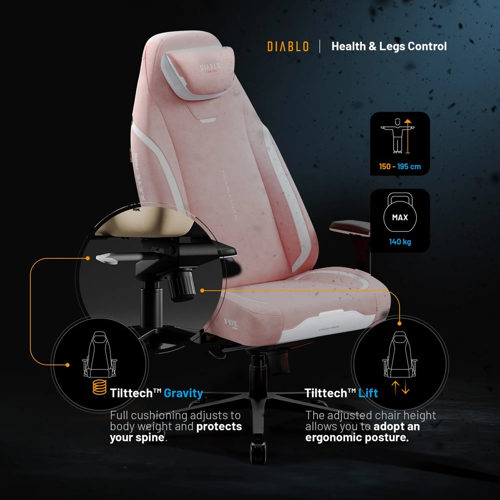 Herné kreslo Normal Size v čierno-ružovej farbe: Diablo X-Eye Prime Akira Pink