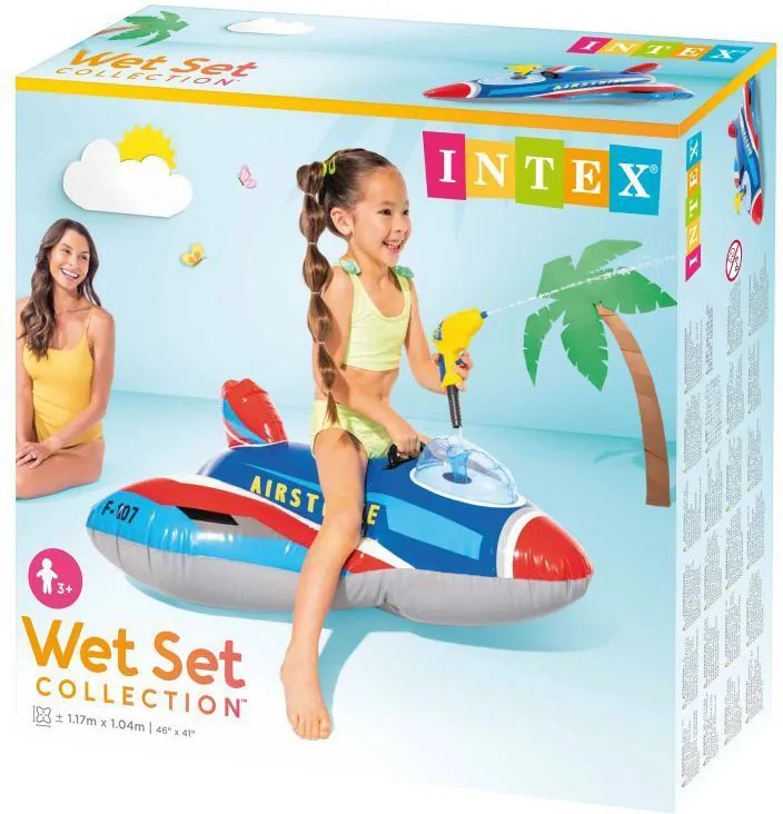 Nafukovací matrac stíhacie lietadlo INTEX s vodným delom pre deti 3+ (57531-BLUE)