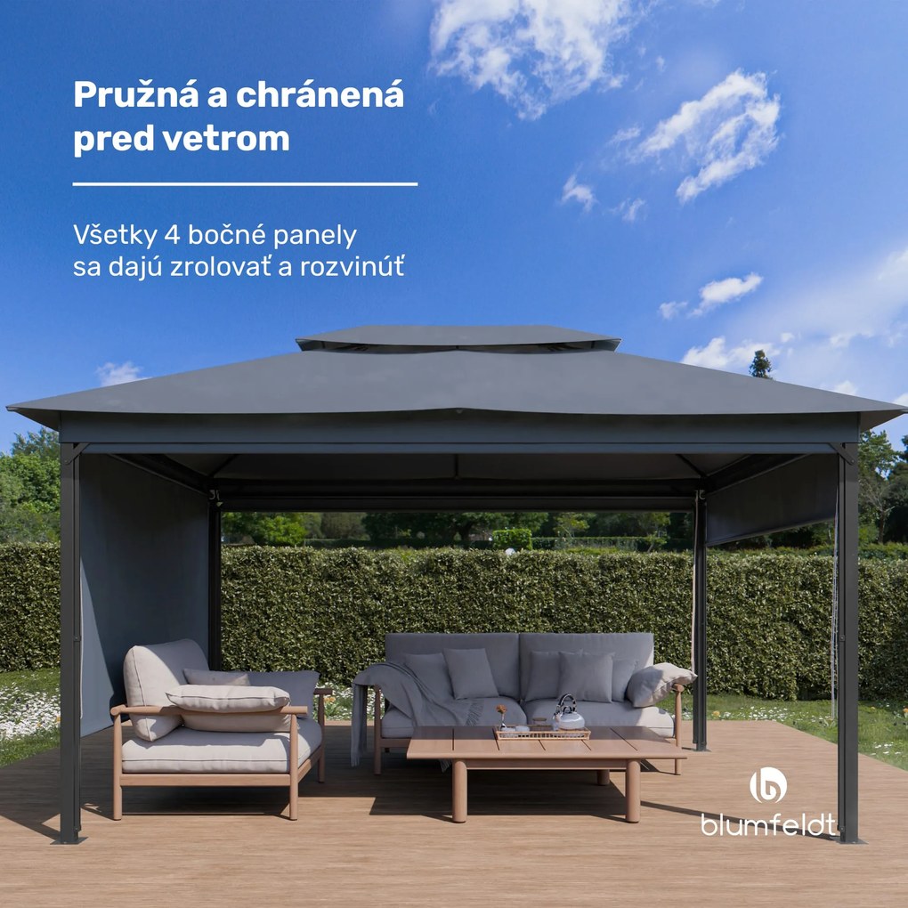 Blumfeldt Grandezza Cortina záhradný altánok 3x4 m, odolný voči poveternostným vplyvom, prášková farba, bočné rolety