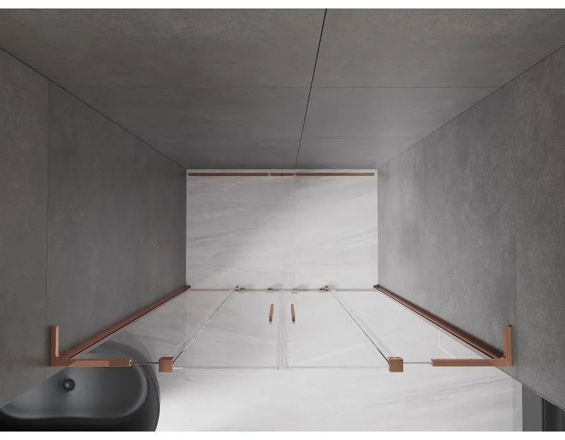 Mexen Velar L Duo, posuvné sprchové dvere do otvoru 140 cm, 8mm číre sklo, ružové zlato, 871-140-003-02-60