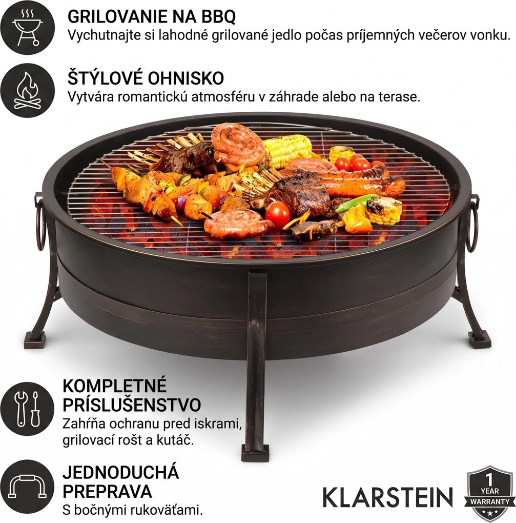 Blumfeldt Catania, ohnisko 2 v 1, Ø 80 cm, lapač iskier, Ø 70 cm gril, oceľ, antický motív