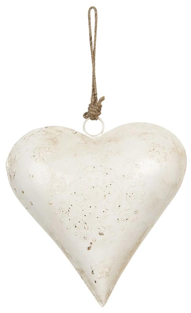 Závesná plechová dekorácie biele srdce - 21 * 6 * 21 cm