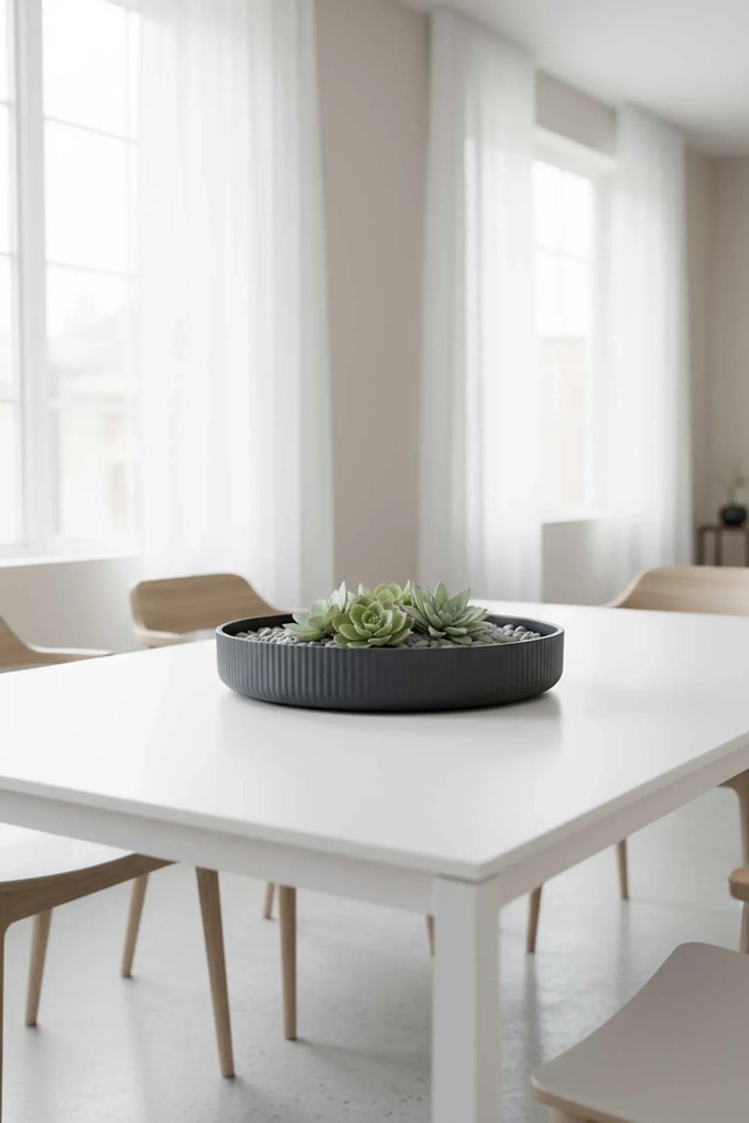 Dekoračná miska ORYVEN, sklolaminát s drážkami, priemer 30 cm, antracit