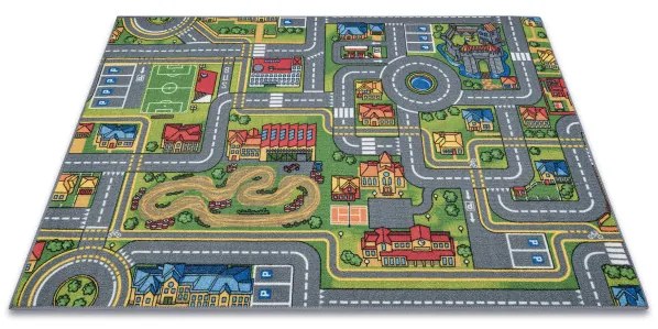 Detský koberec REBEL ROADS City life 97 Mesto, protišmykový - sivý