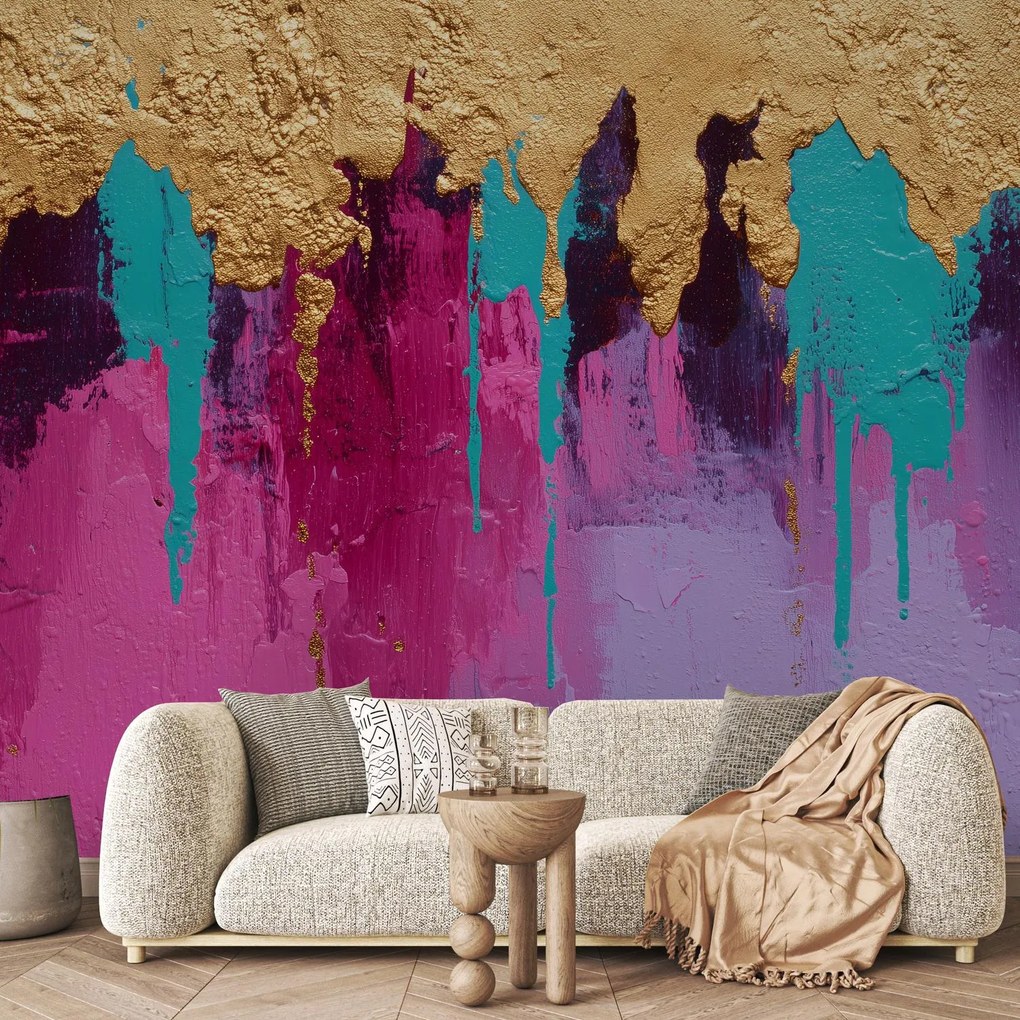 Fototapeta - Stena s farbami a zlatou (147x102 cm)