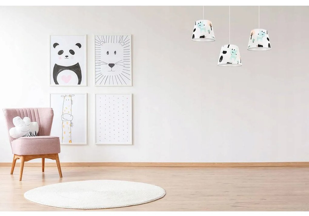 Detské závesné svietidlo Bambi, 3x textilné tienidlo so vzorom, s