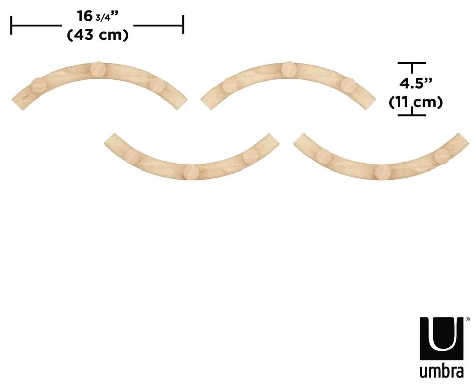 Nástenné vešiaky v súprave 4 ks z jaseňového dreva v prírodnej farbe Slinka - Umbra