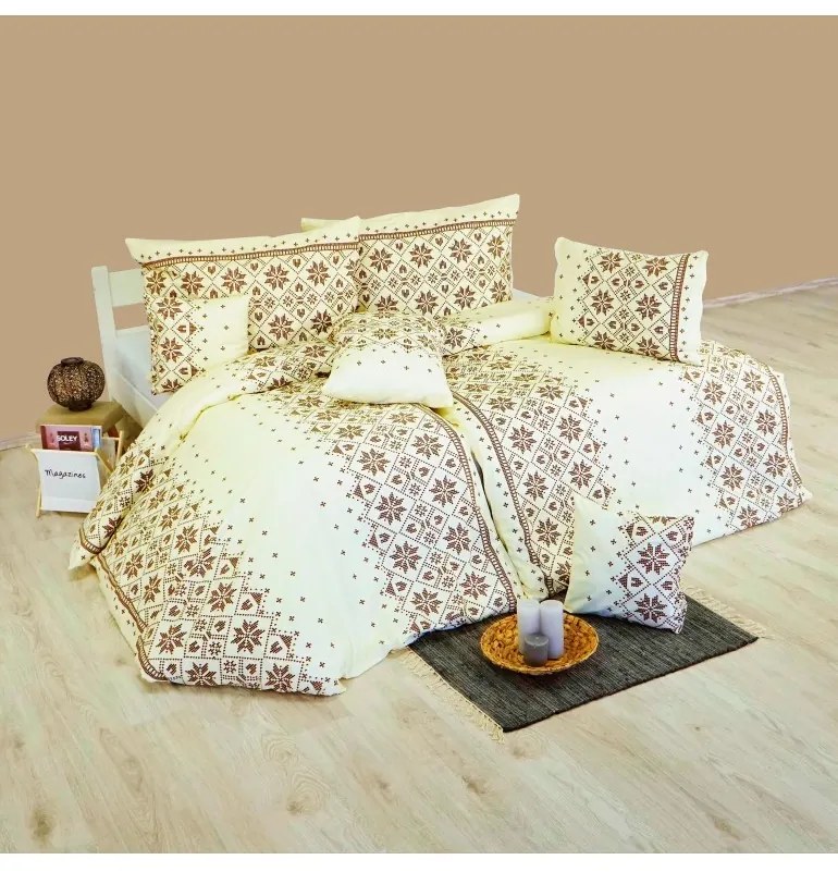 Obliečky bavlnené Etno krémovo-hnedé EMI, Štandardný set jednolôžko obsahuje 1x 140x200 + 1x 70x90