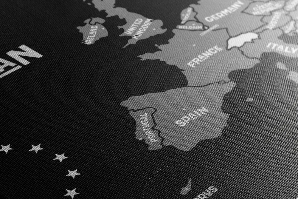 Obraz náučná mapa s názvami krajín európskej únie v čiernobielom prevedení Varianta: 120x80